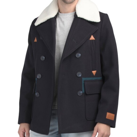 NEW SCOTCH & SODA Wool Blend Izak Peacoat With Contrast Detail, Removable Collar - Picture 2 of 7